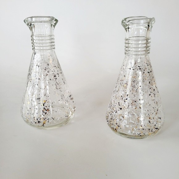 Vintage Hazel Atlas Gold & White Speckled Cruet Set Oil & Vinegar Mid Century - Picture 7 of 7
